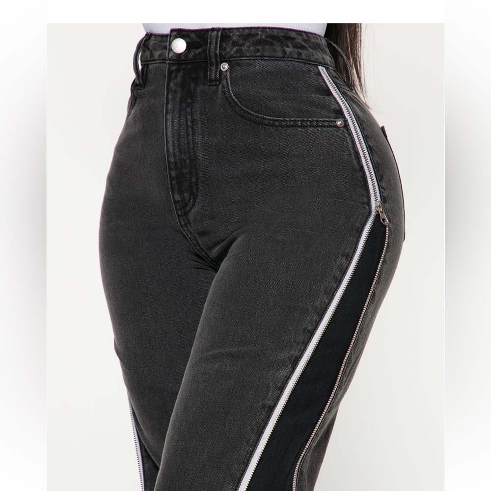 Zip up straight leg jeans